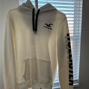 Hollister White Hoodie with Black Accents
